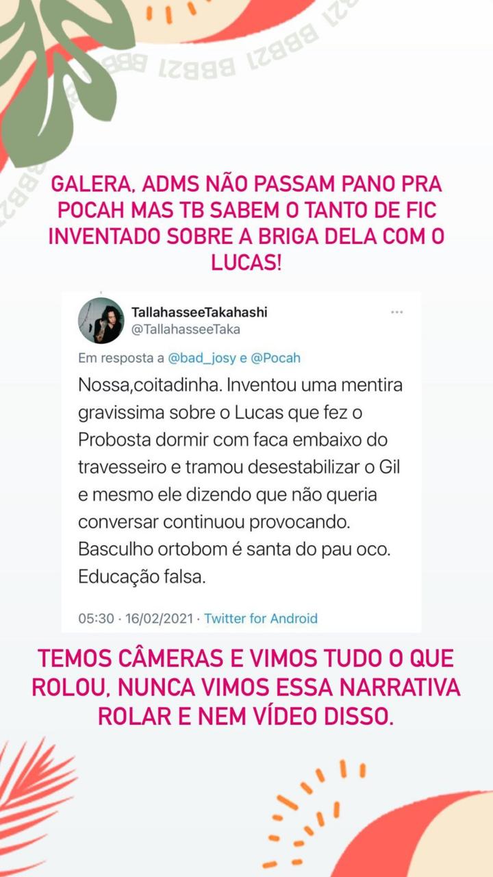 BBB21 Equipe de Pocah tenta negar invenção de boato envolvendo Lucas e