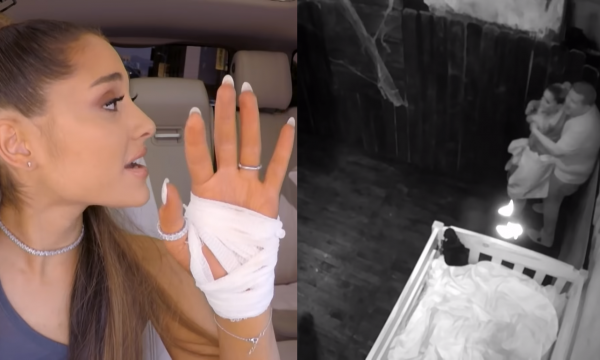Ariana Grande se machuca ao tomar susto em casa mal-assombrada com James Corden; assista
