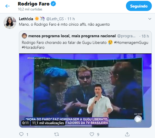 Rodrigo Faro fala sobre audiência durante homenagem a Gugu e é criticado