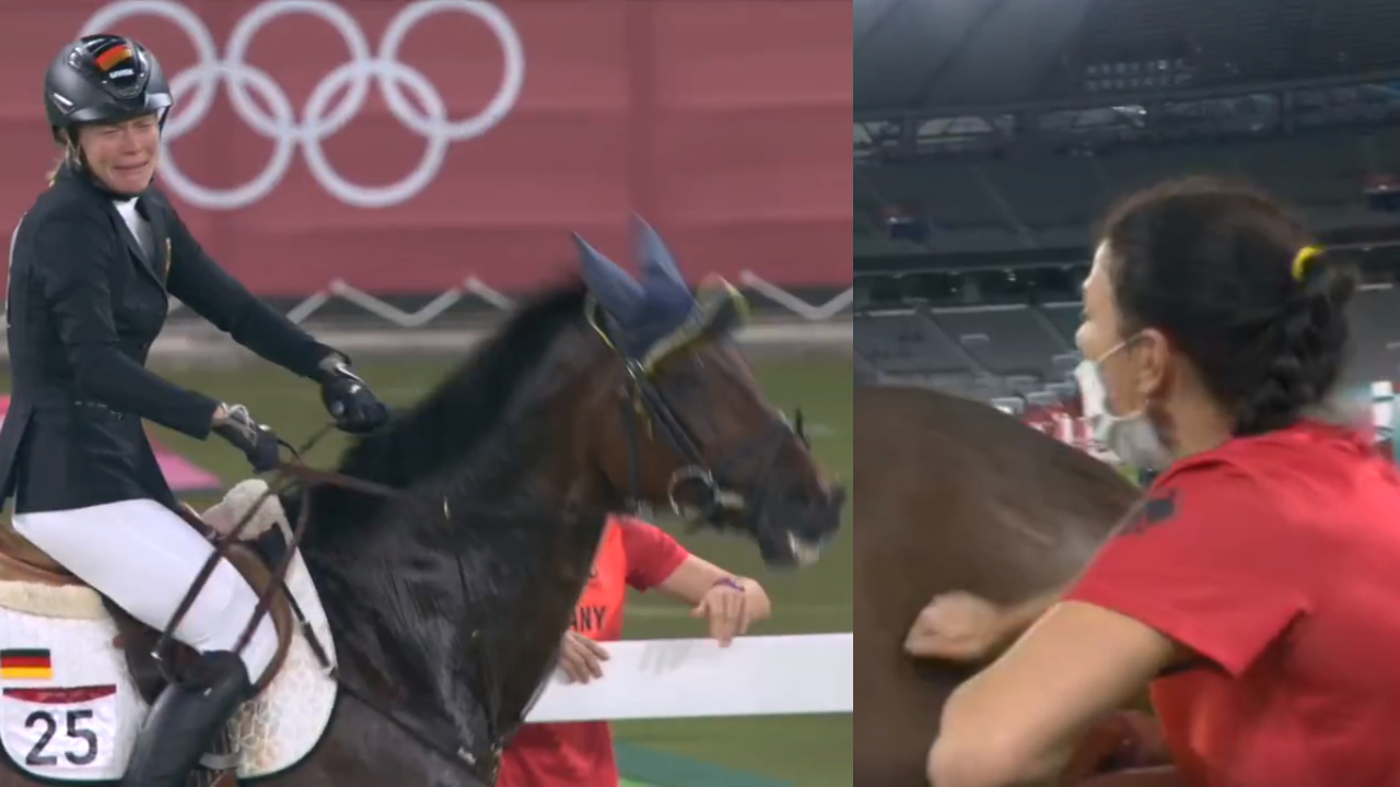 Cavalo pulando o obstáculo durante uma competição