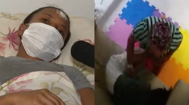 Imagens de câmera de segurança mostram babá sendo agredida pela ex-patroa em Salvador. (reprodução)