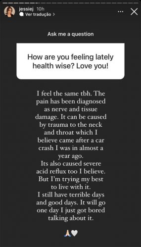 Jessie J compartilhou diagnóstico nas redes sociais. (Foto: Reprodução/Instagram)