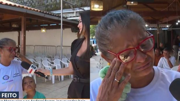 Idosa chora ao vivo na TV ao dar relato sensível sobre fome no RJ, e repórter não contém lágrimas; assista