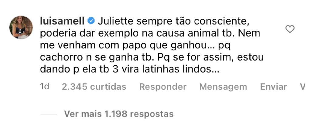 Juliette Se Manifesta Após Críticas De Luísa Mell Sobre Cachorros Que Ganhou Estou