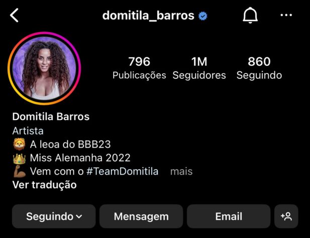 Domitila Barros alcança 1 milhão de seguidores no Instagram (Foto: Reprodução/Instagram)