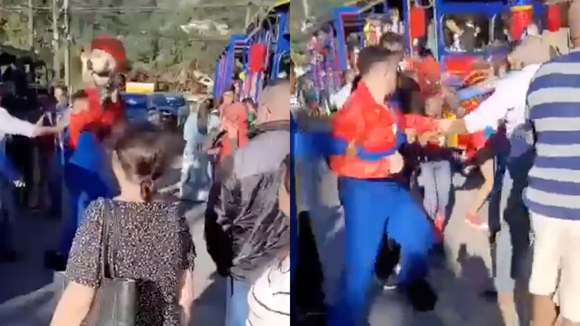 Homem-Aranha apanha de Mário e Pantera Negra em briga de trenzinho no RJ, e vídeo viraliza; assista