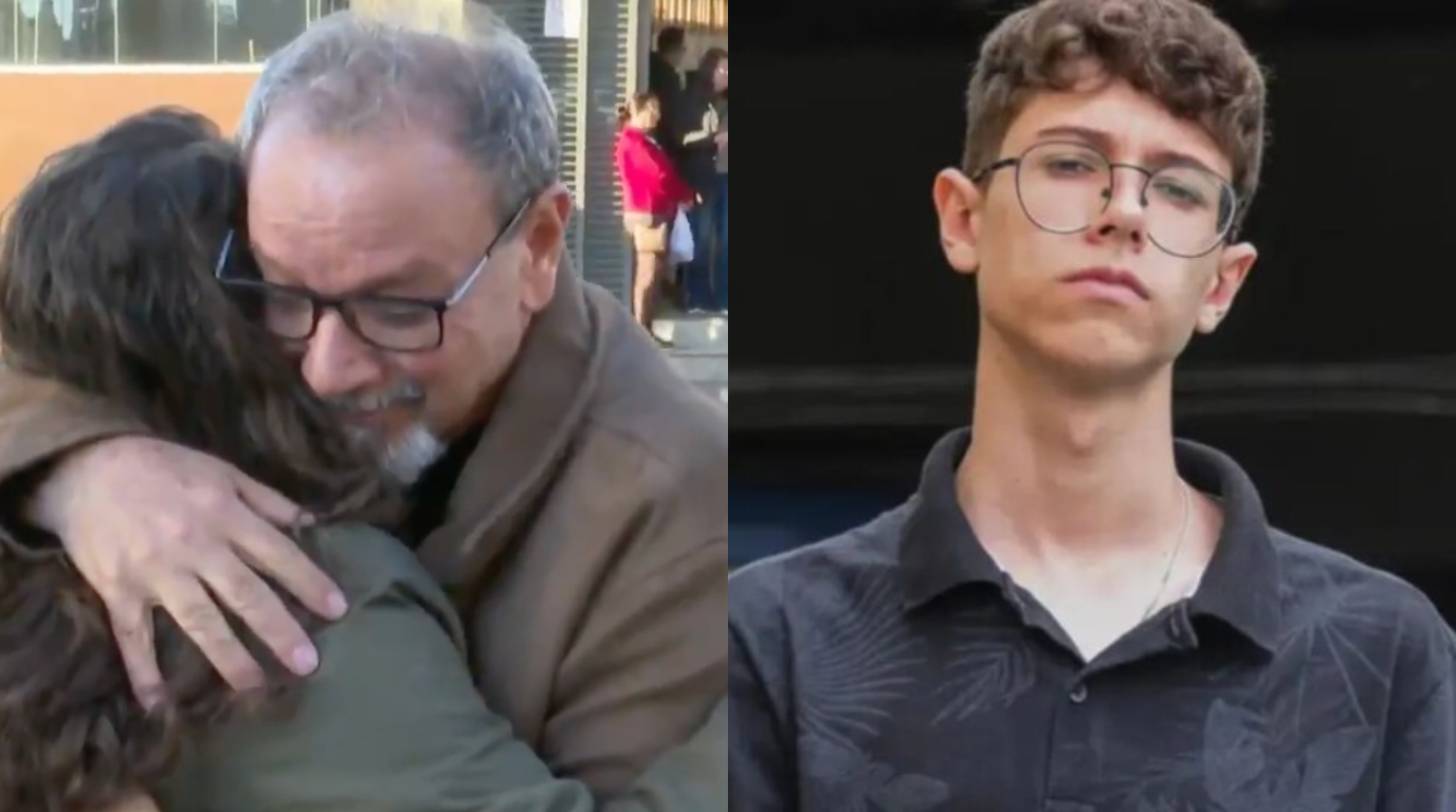 Avô de vítima de ataque em escola do PR pede abraço para repórter, que chora ao vivo; assista