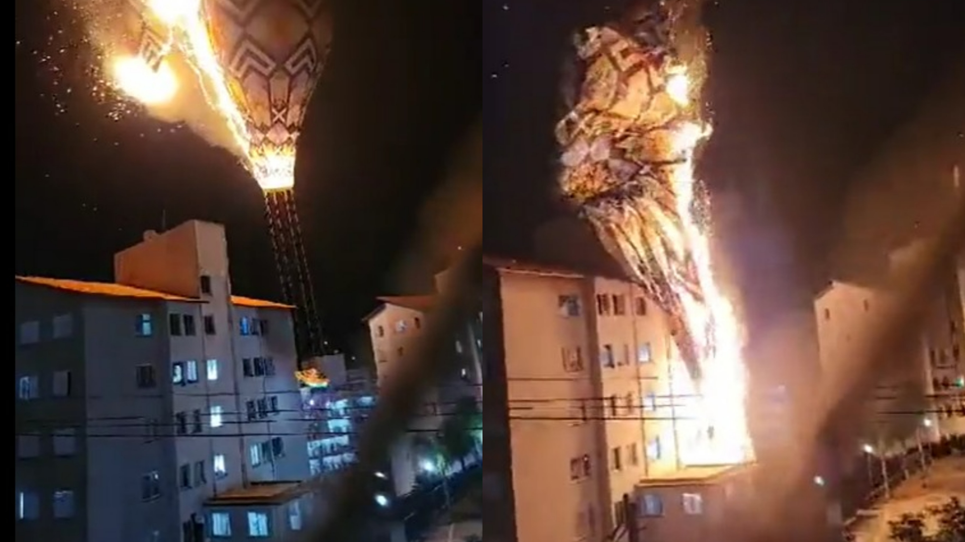 Desesperador! Vídeo mostra momento em que balão em chamas atinge prédio em São Paulo