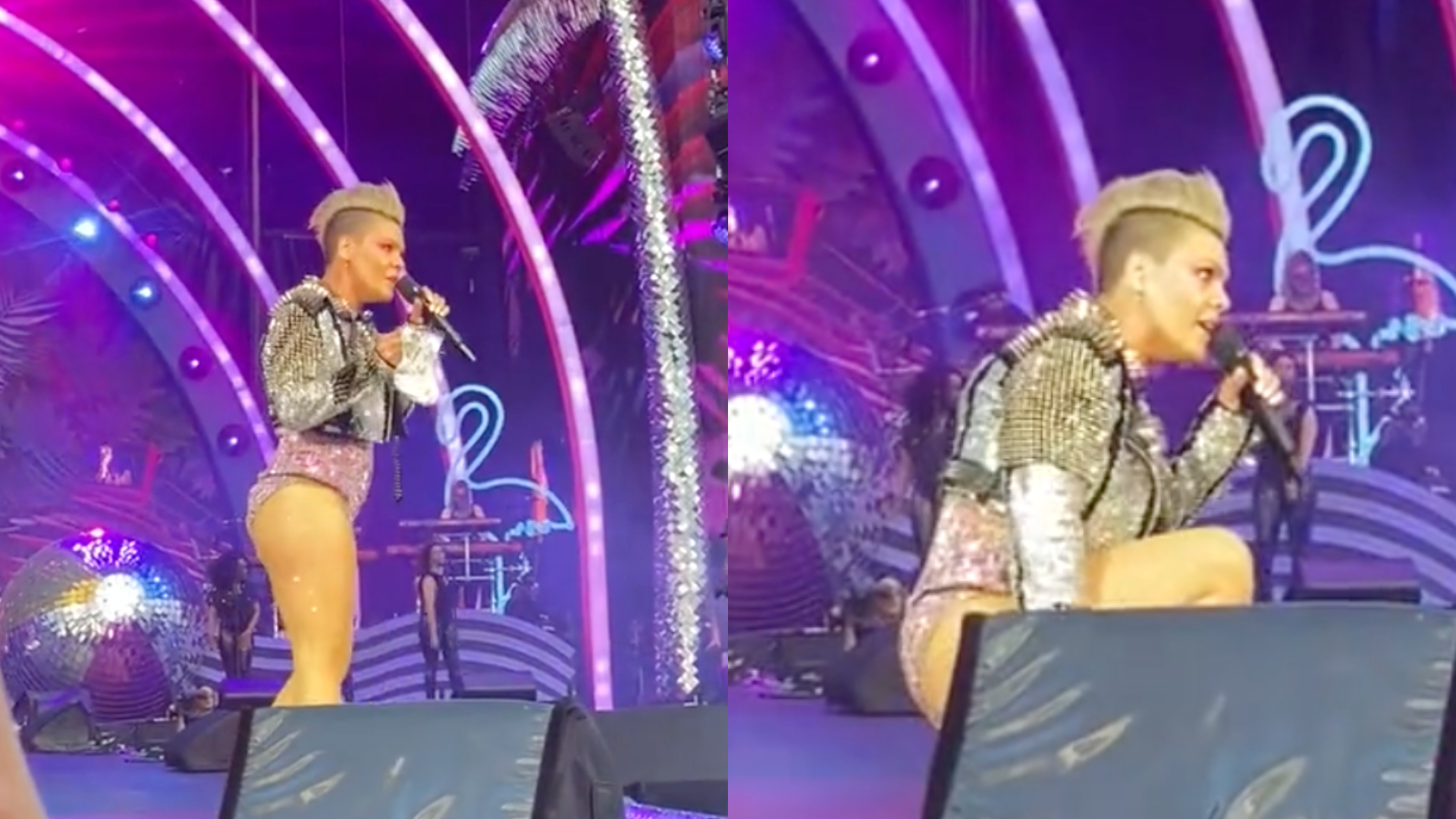 A fan throws ashes on stage during a performance of P!  nk and the singer is shocked: “Is this your mother?”  ;  He watches