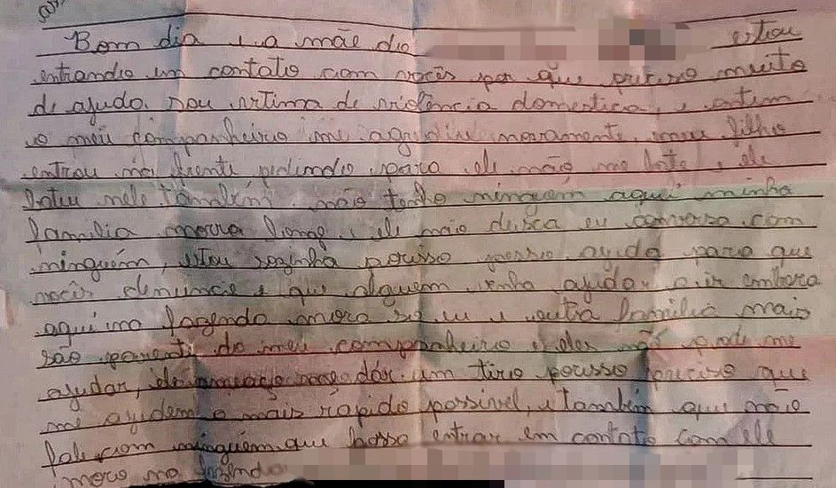 Mulher vítima de violência doméstica pede socorro em carta levada pelo filho para a escola, no MS