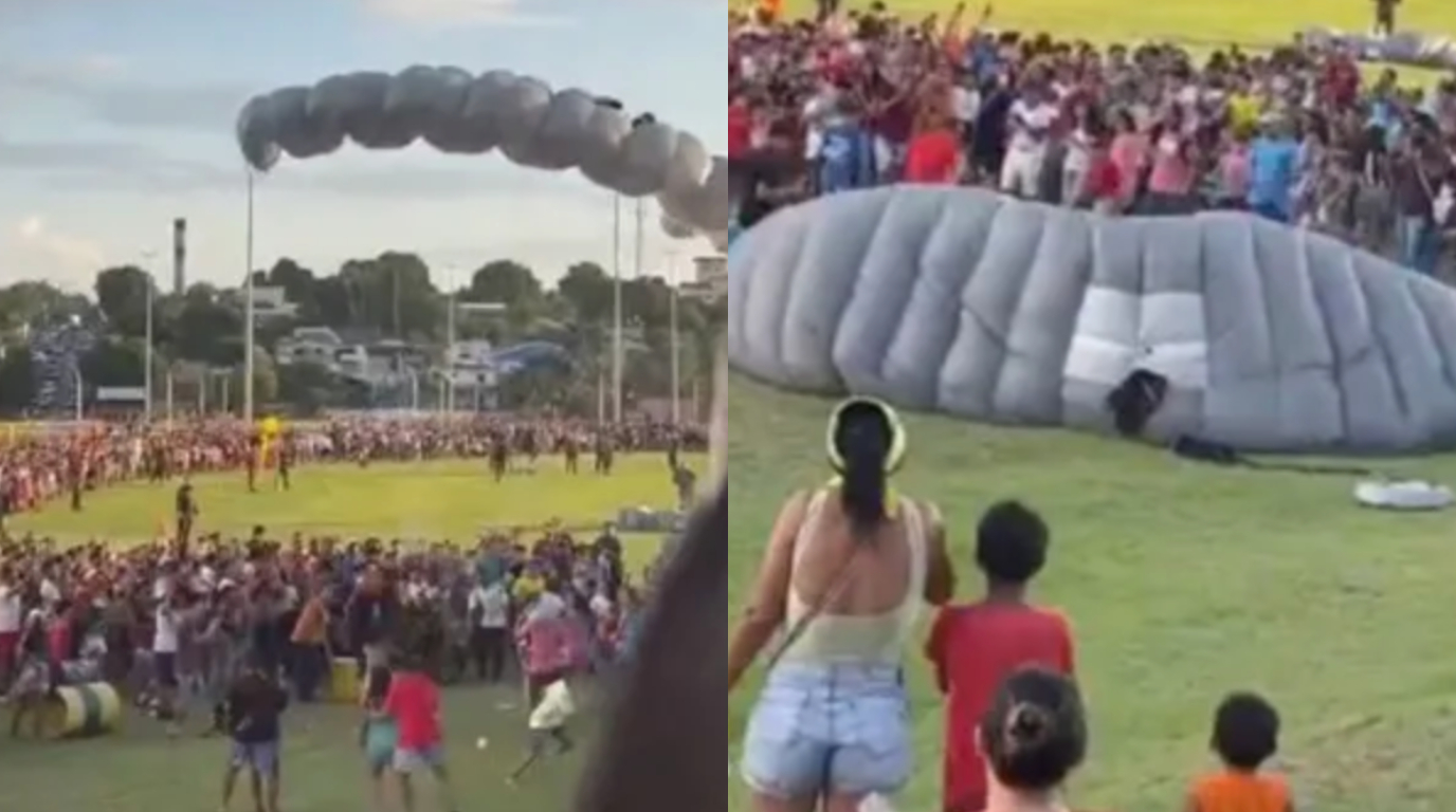 Vídeo: Paraquedista ‘atropela’ mulher durante pouso em Boa Vista e cena surpreende