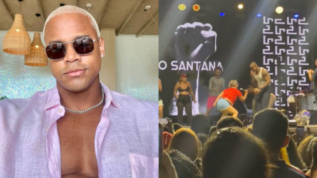 Léo Santana interrompe show após gestos sexuais de fã, e tira moça do palco: ‘Respeite minha esposa’; assista