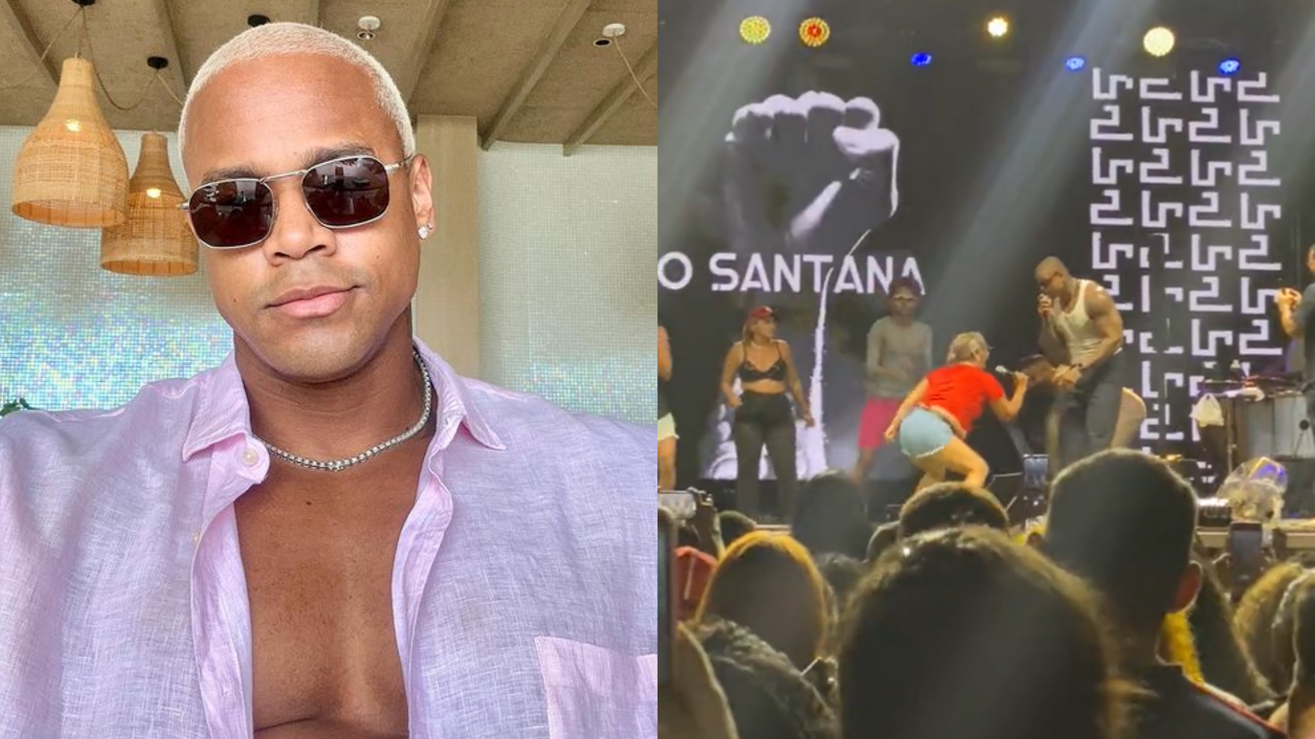 Léo Santana interrompe show após gestos sexuais de fã, e tira moça do palco Respeite minha esposa; assista imagem