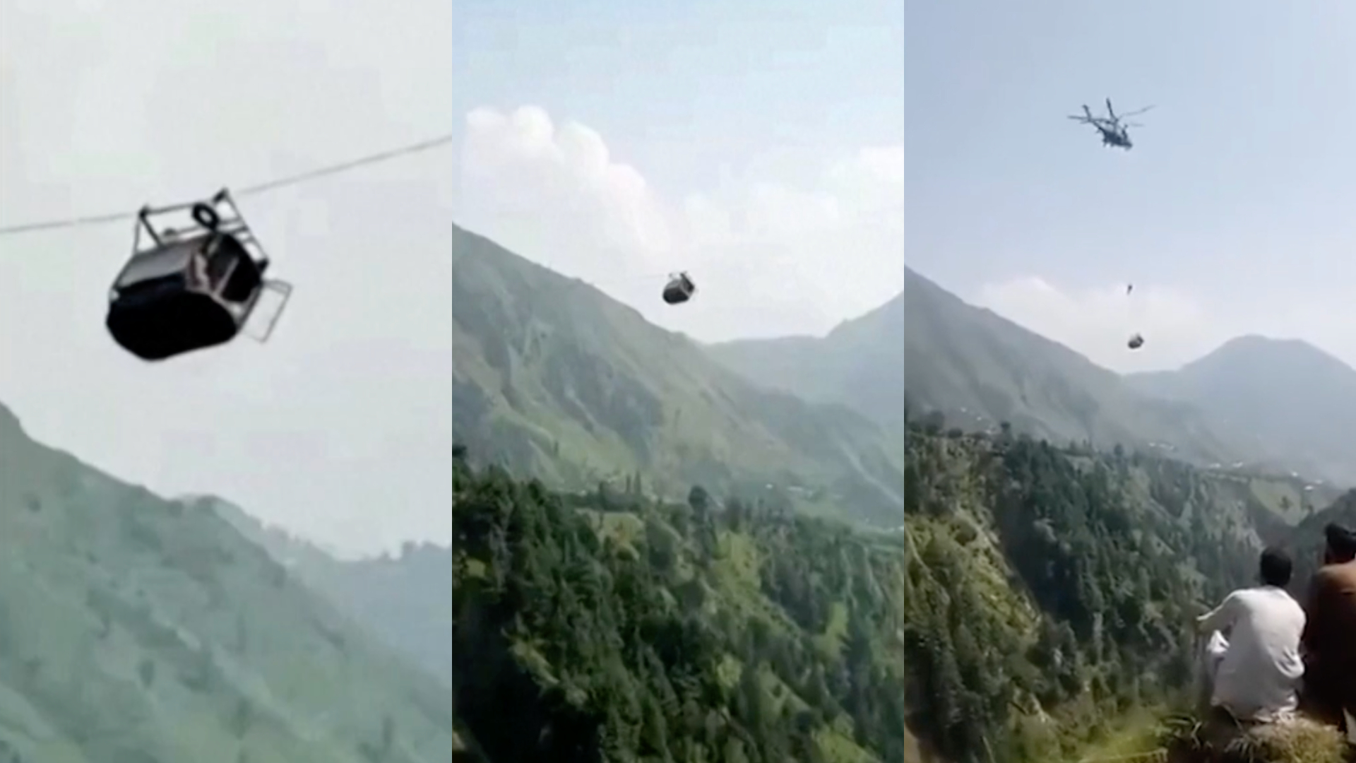 Vídeo: Cabo de teleférico no Paquistão rompe e deixa 7 crianças e um adulto presos a quase 300 m de altura; resgate acontece agora