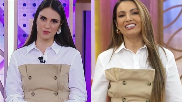 Patrícia e Chris usaram a roupa igual. (Foto: Reprodução SBT/ TV Globo)