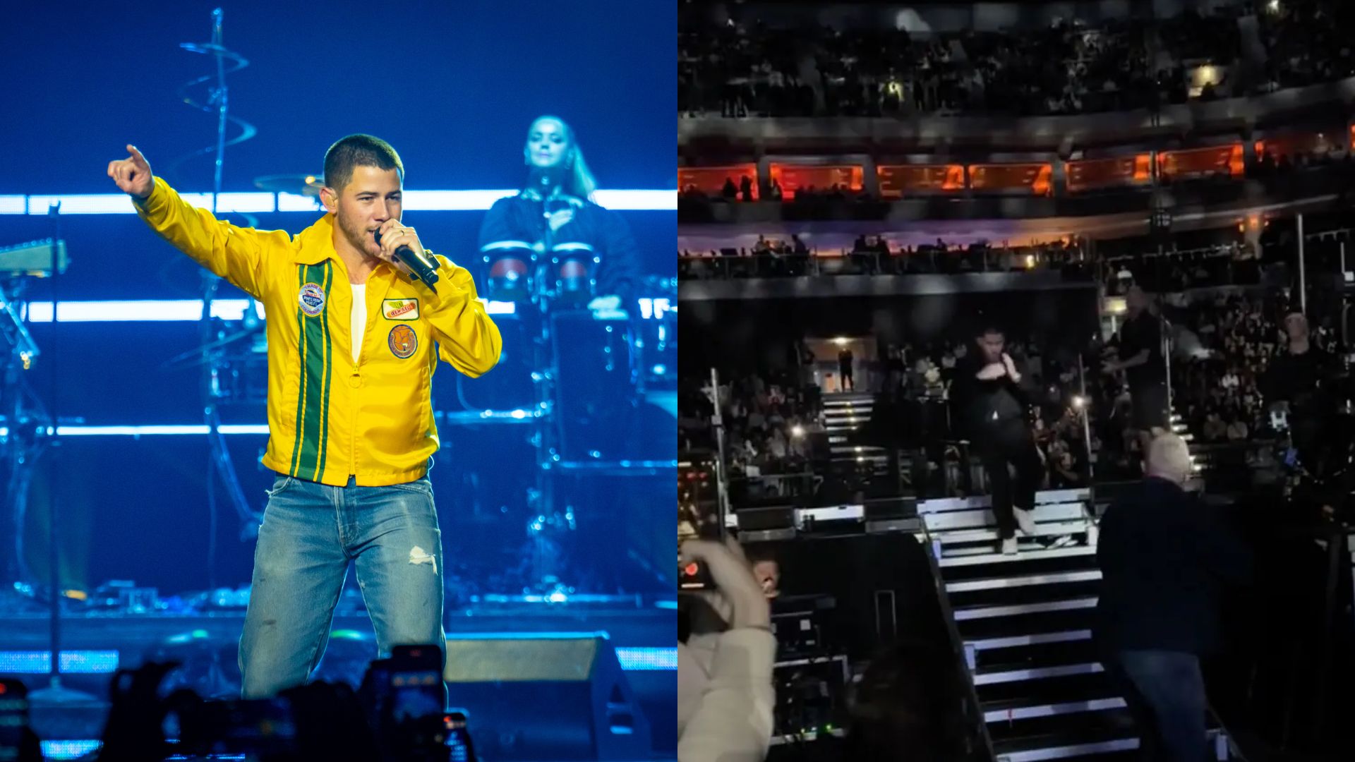 Nick Jonas deixa palco correndo em show após susto com laser na testa; assista e saiba o que aconteceu