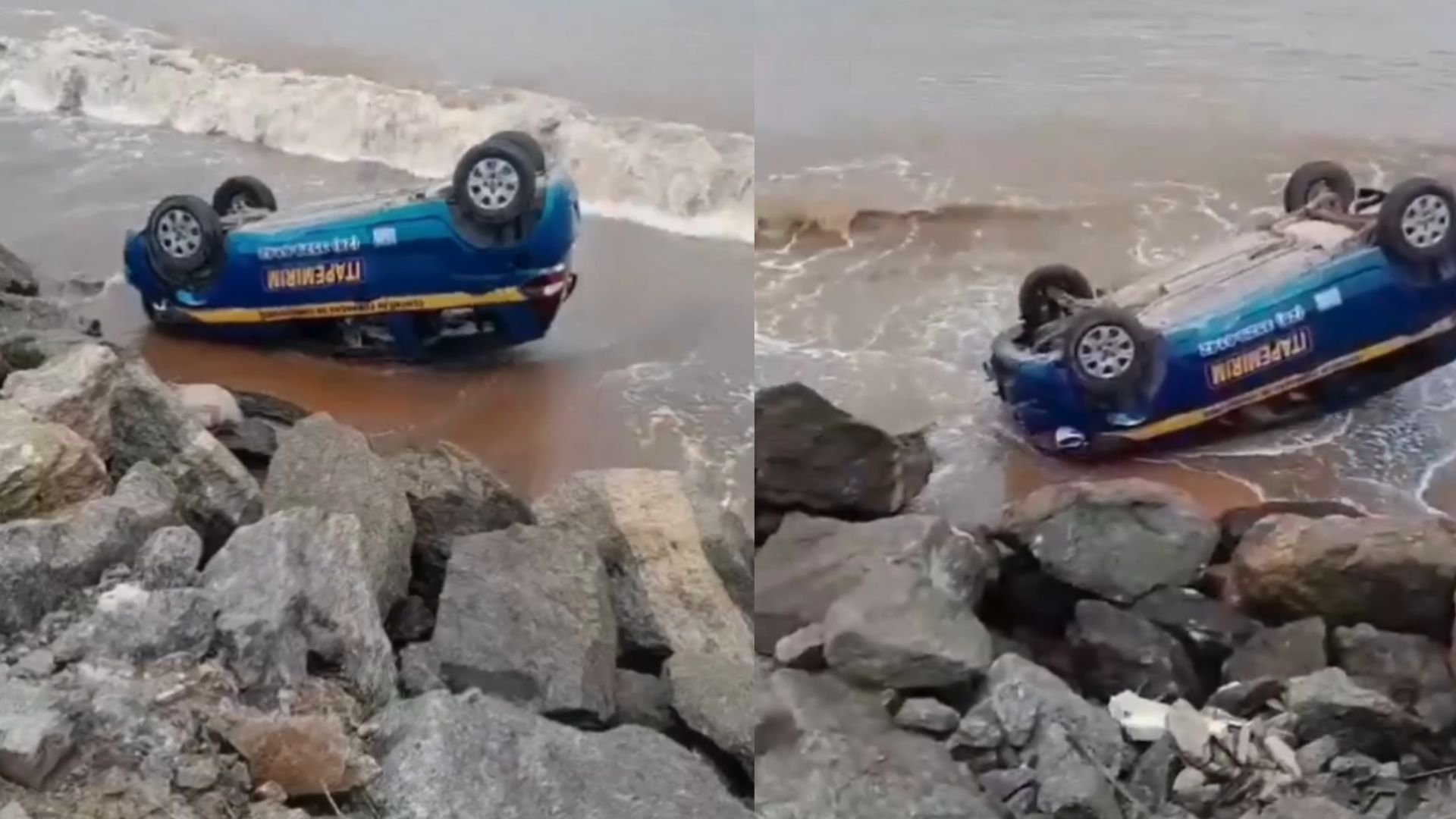 Vídeo: Aluna de autoescola confunde pedais e carro cai no mar em praia do ES