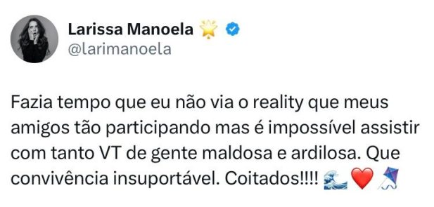 A estrela recebeu algumas criticas após defender os amigos. (Foto: Reprodução/X)