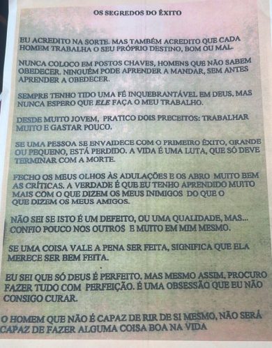 Carta escrita por Silvio Santos antes de morrer.