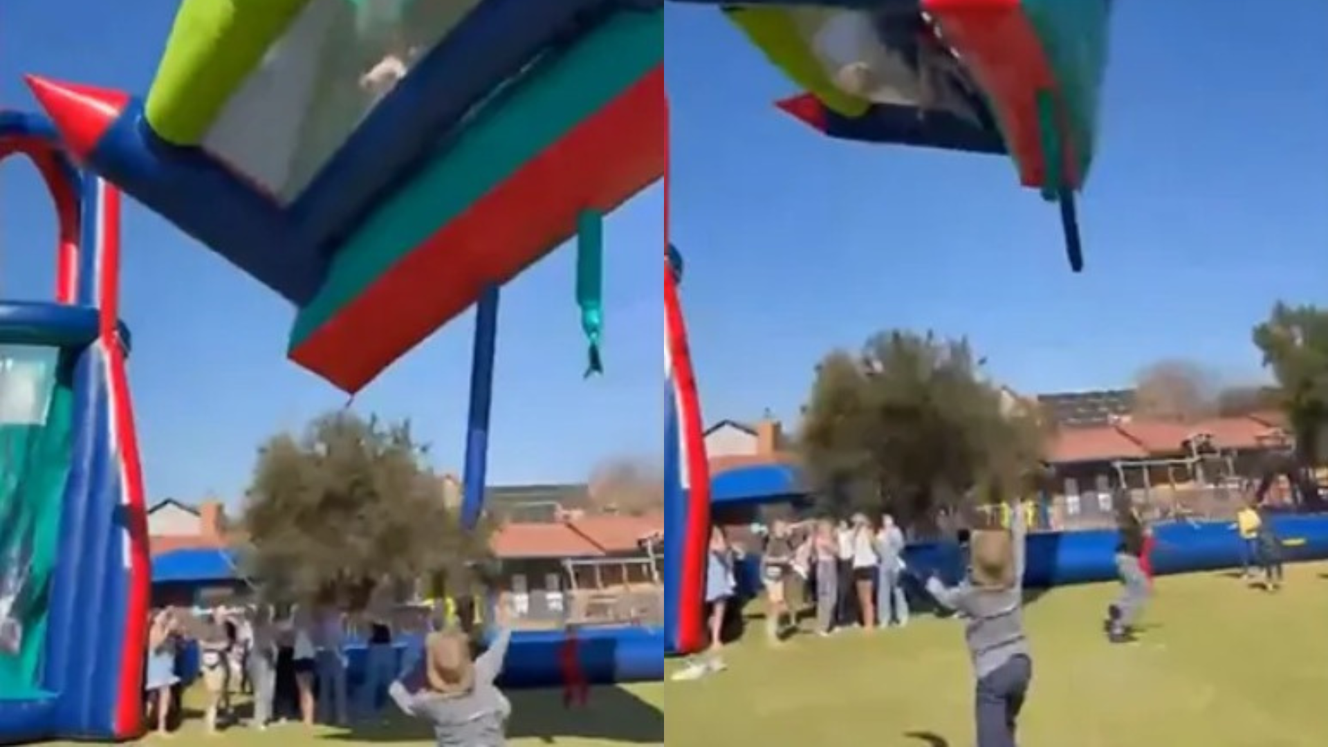 Vídeo: Vento arrasta castelo inflável com crianças dentro e causa queda grave em evento