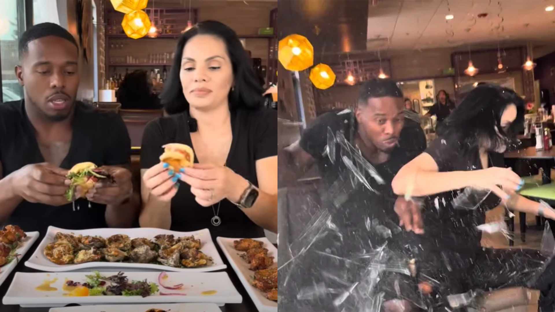 Influenciadores filmavam review de comida nos EUA quando restaurante é atingido por carro, e vídeo viraliza; assista