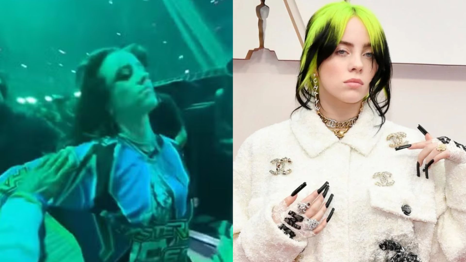 Billie Eilish é puxada violentamente contra grade em show em Miami, e vídeo causa revolta; assista Fotos: Reprodução; Redes Sociais/ Getty