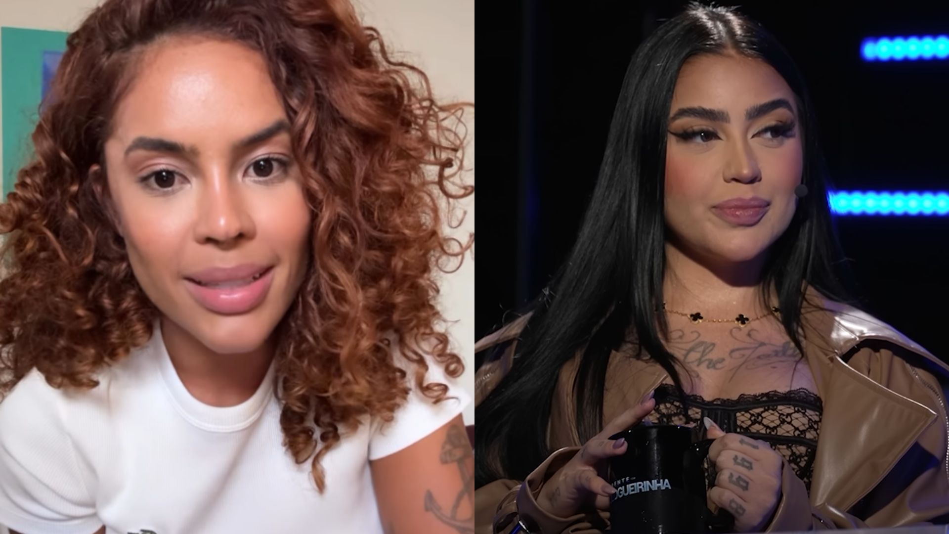 Sthe Matos se desculpa com MC Mirella por polêmica com Dynho Alves em “A Fazenda”, e cantora responde; assista Sthe Matos conta como agiu com MC Mirella após polêmica de traição, e cantora reage; assista! (Foto: Reprodução/ Instagram; YouTube)