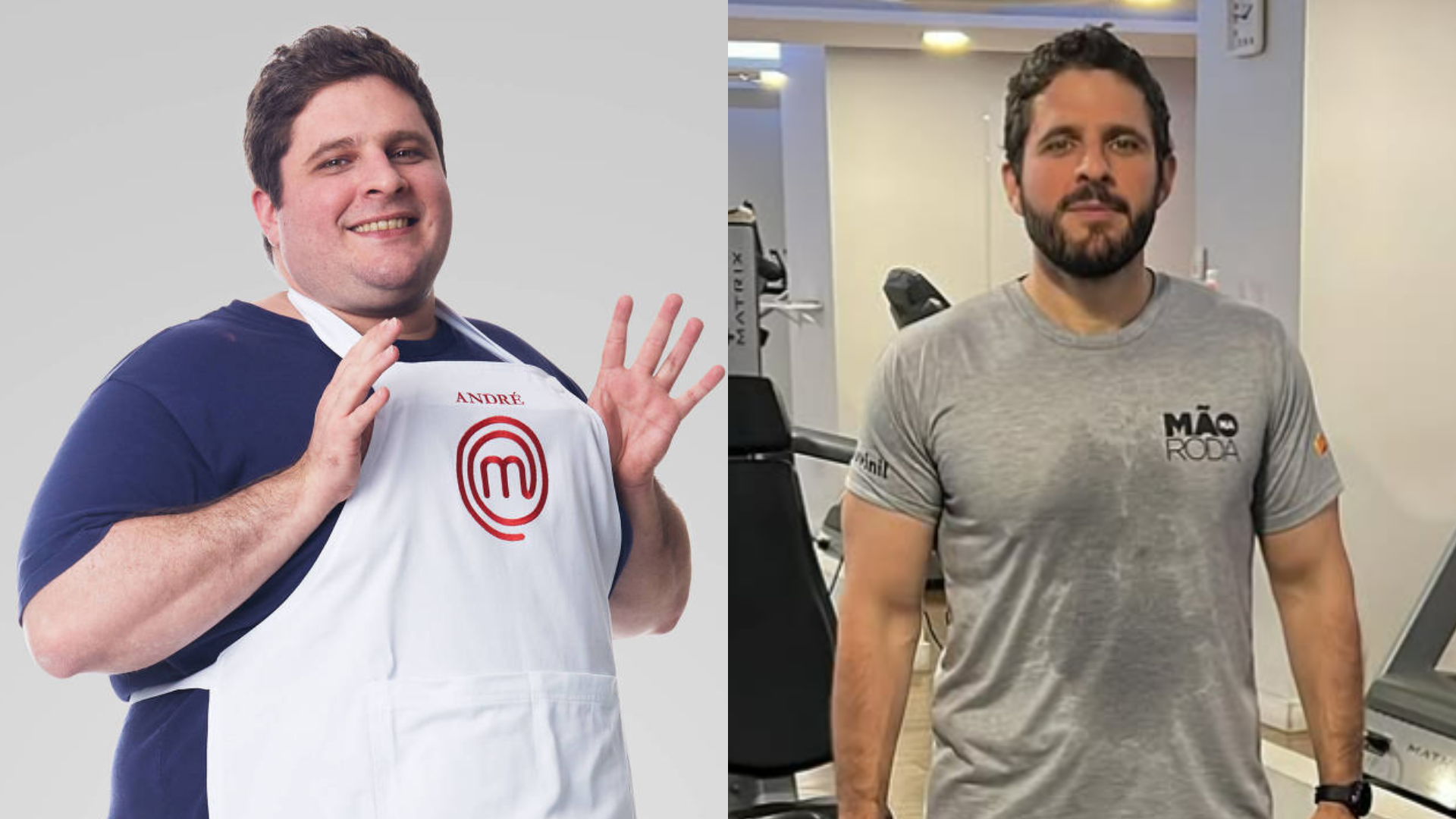 Ex-MasterChef Andre Serra mostra antes e depois de eliminar 83 kg e surpreende com motivo: “Fiquei desesperado”; veja as fotos Ex-MasterChef André Serra revela ter perdido quase 90kg e surpreende com motivo: 'Fiquei desesperado' (Divulgação/Band; Reprodução/Instagram)