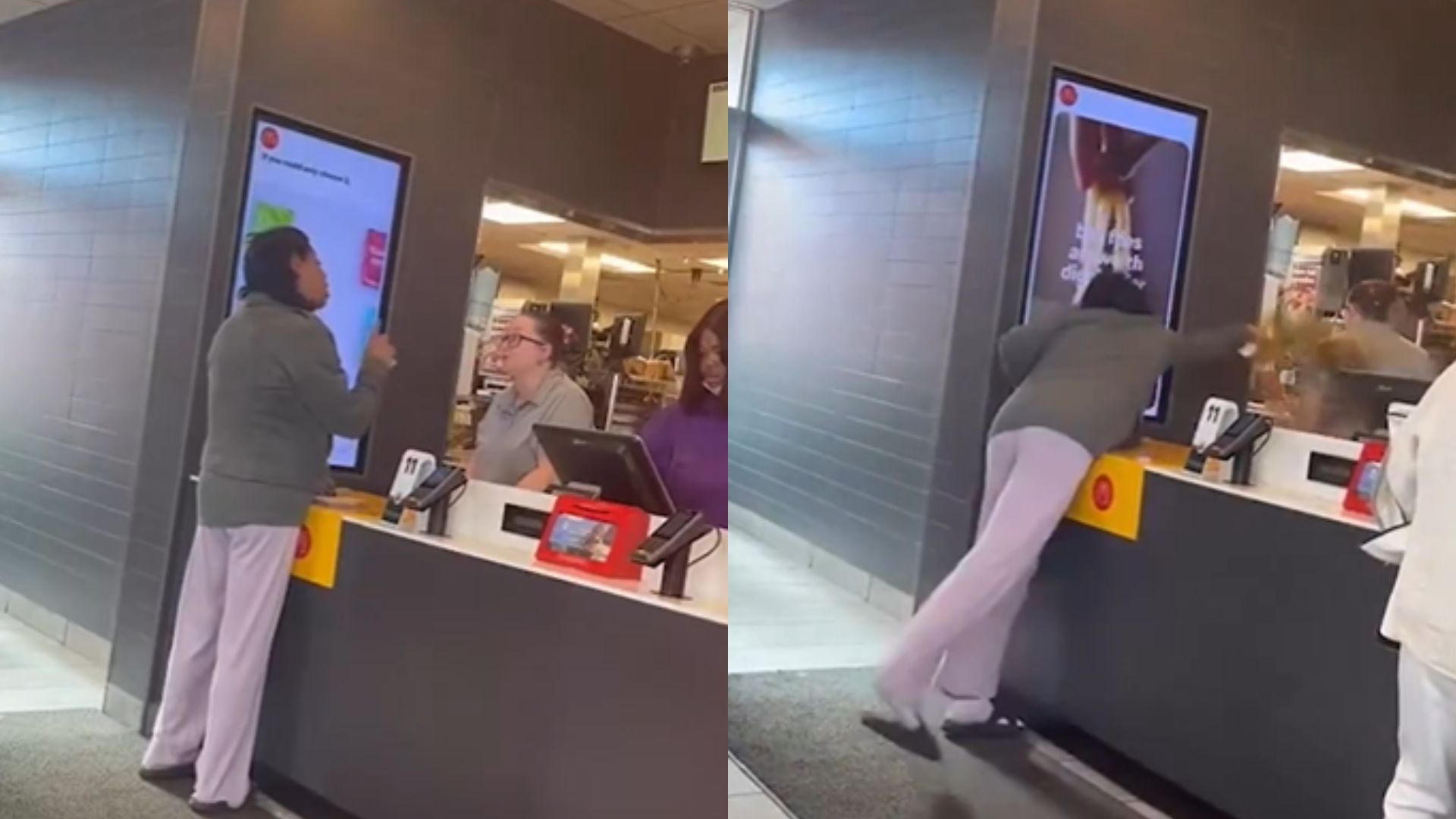 Vídeo: Cliente joga café quente em gerente de rede de fast food após discussão nos EUA Vídeo: Mulher joga café quente em gerente de rede de fast food após discussão nos EUA (Foto: Reprodução/ X)