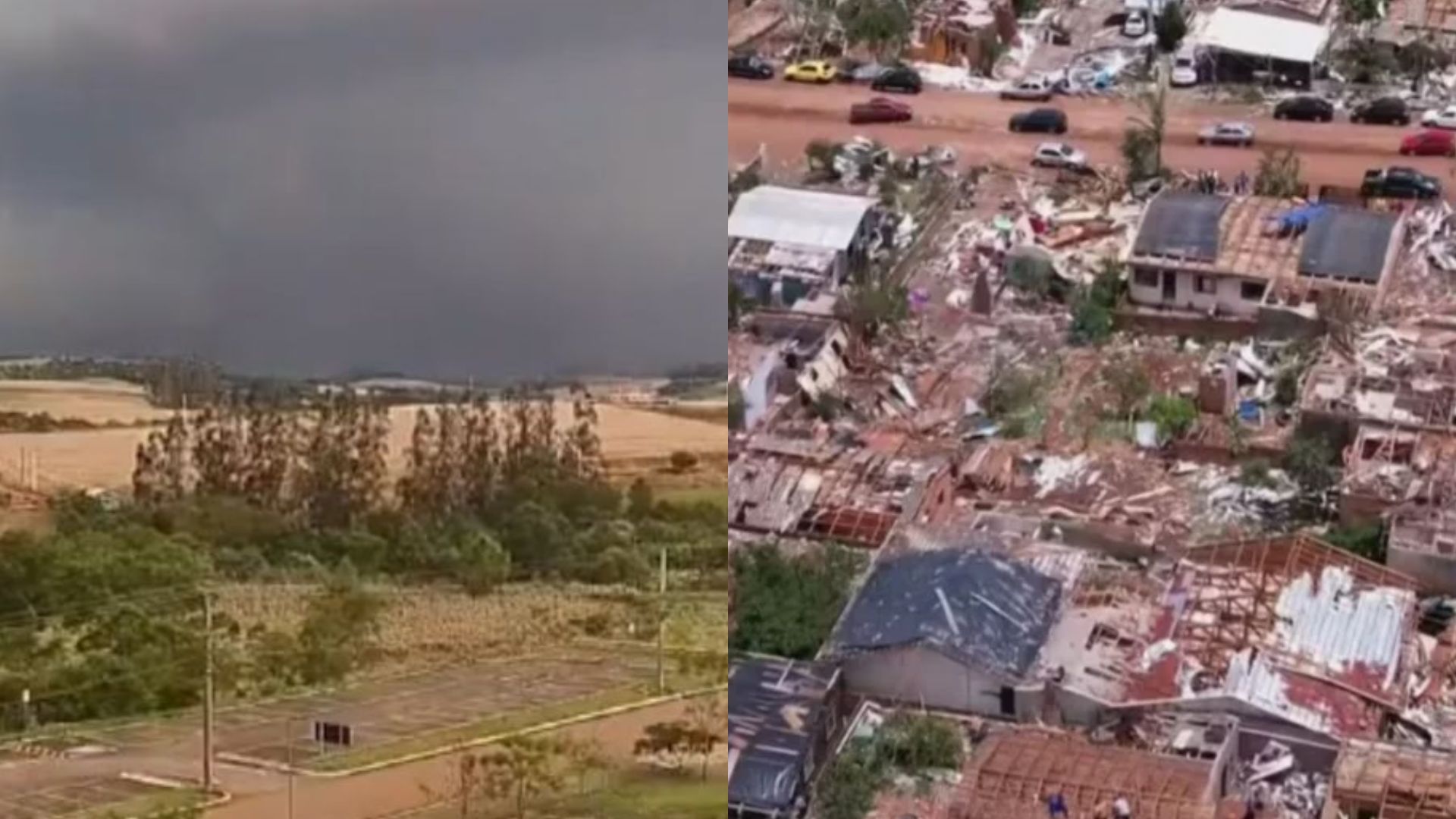 Vídeo mostra chegada do tornado em cidade que foi destruída no PR; assista Fotos: Reprodução/g1; Reprodução/TV Globo
