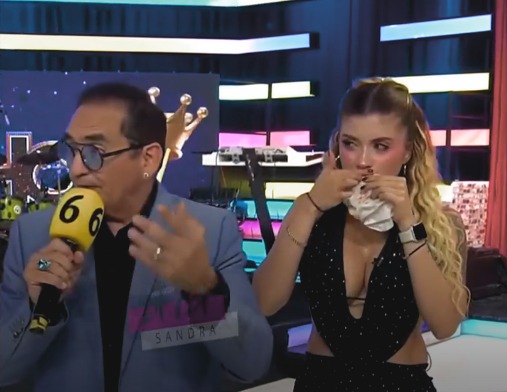 Modelo atingida por drone, Isabella Rojas, e apresentador Ernesto Chavana.